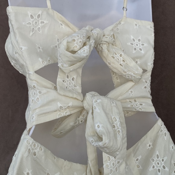 Revolve Lovers + Friends Cream Eyelet Embroidered Back Tie Spaghetti Strap Dress - Picture 10 of 16